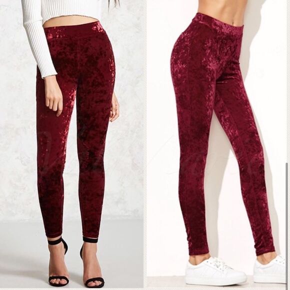 Crushed VELVET Leggings in Burgundy WINE - Picture 4 of 4